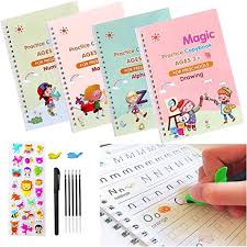 Sank Magic Practice Copybook (4 Books + Magic Pen & 10 Ink Refills) Sank Magic Book for Montessori Children Tracing Handwriting First Preschool Baby Learning Books for Kids