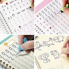 Sank Magic Practice Copybook (4 Books + Magic Pen & 10 Ink Refills) Sank Magic Book for Montessori Children Tracing Handwriting First Preschool Baby Learning Books for Kids